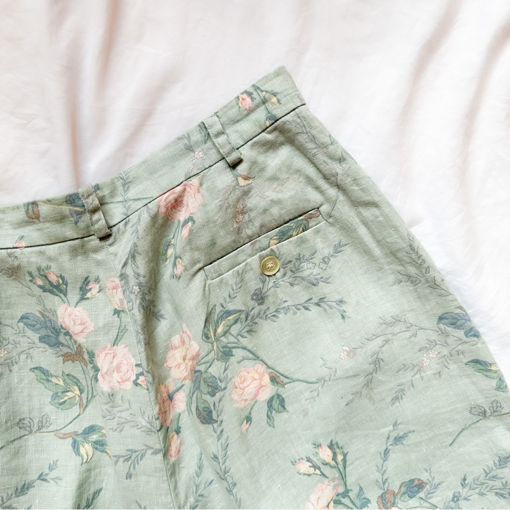 Vintage Ralph Lauren Cottagecore Floral Pastel High Waisted Linen Shorts Boho - Picture 6 of 6